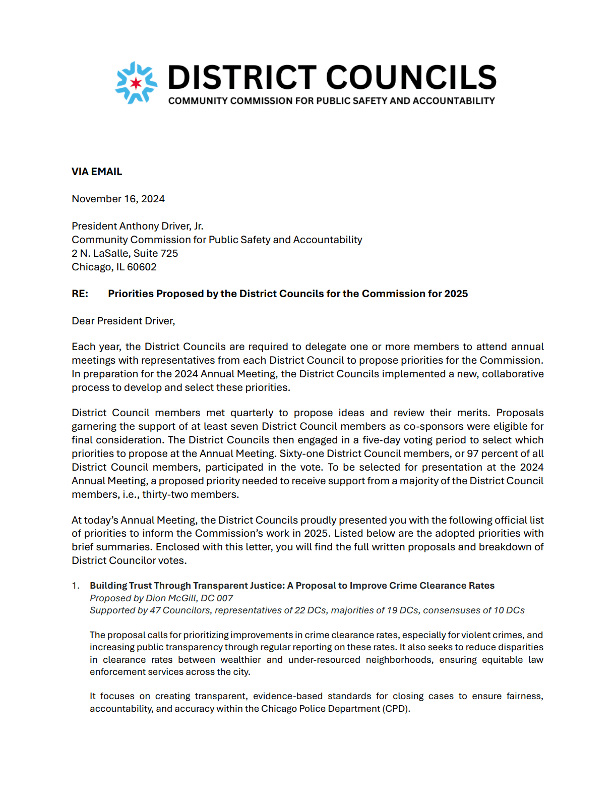 Annual Priorities proposed by District Councils